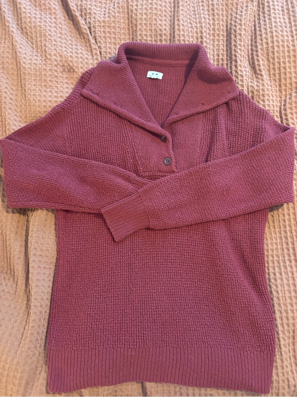 Aerie Women's Shawl Collar Button Pullover Sweater - Burgundy